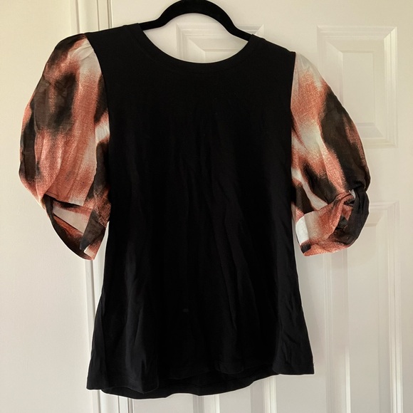 NWT DKNY Black Cottton and Pink Puff Sleeve Top (Large) - Picture 2 of 6